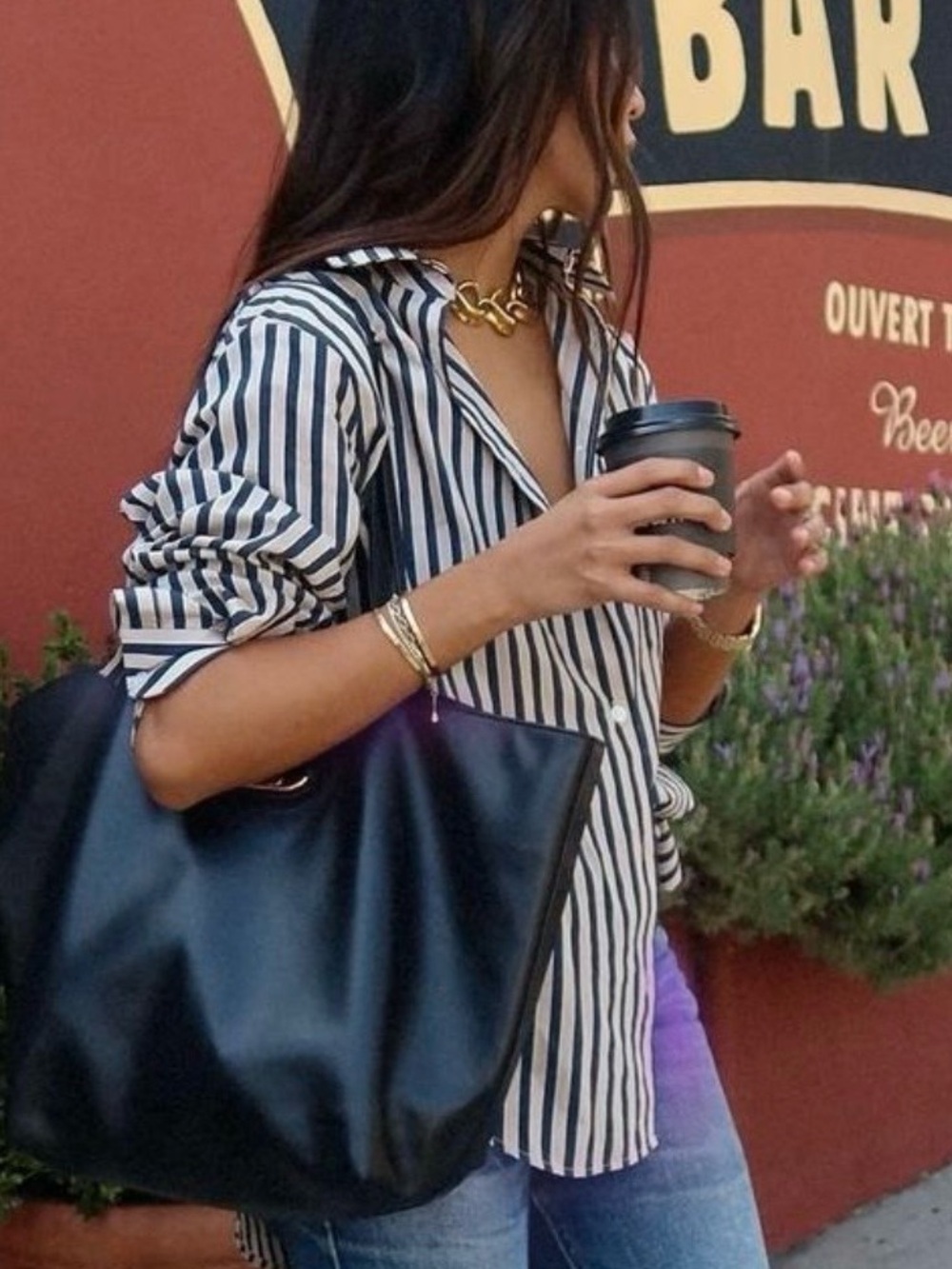 Velvet Heart Navy & White Striped Oversized Button Down Blouse 100% Rayon